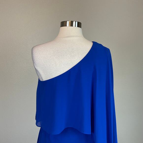 Colorful One Shoulder Chiffon Long Evening Gown Blue Size 2 Laundry Formal Dress - Picture 8 of 13